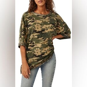 Free People We The Free You & Me Cotton Top in Army Combo Size Small Oversized